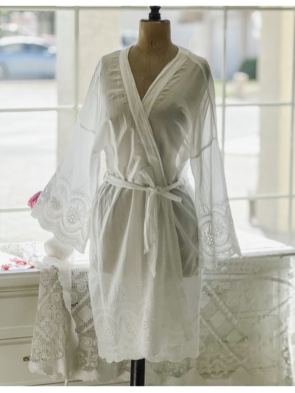 Oysho romantic lightweight cotton sheer robe m/l